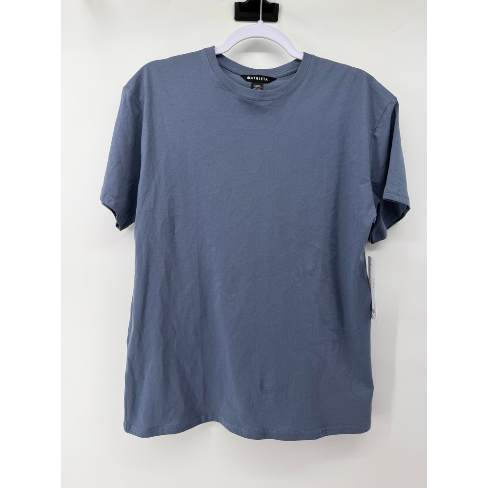 Athleta True Cotton Tee Blue Grey Short Sleeve Crew Neck Relaxed Fit Small NWT
